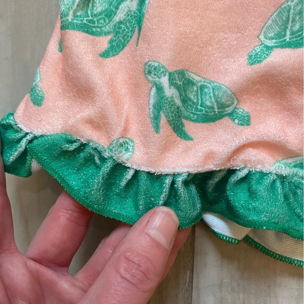 NWOT Sugar Bee Terry Cloth Sea Turtle Ruffled Zip-Up Hooded Swimsuit Cover-up 3M
